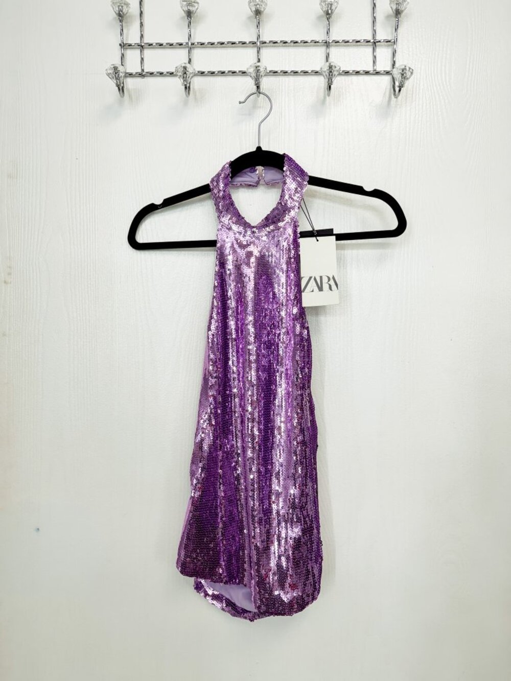 ZARA FESTIVE DAYS PURPLE SEQUIN HALTER TOP — SIZE SMALL — NWT